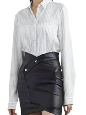 Leather Brown Wrap Mid-thigh Skirt